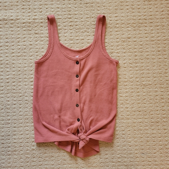 Hollister Ribbed Knit Waffle Tie Front Tank Top - Picture 5 of 7